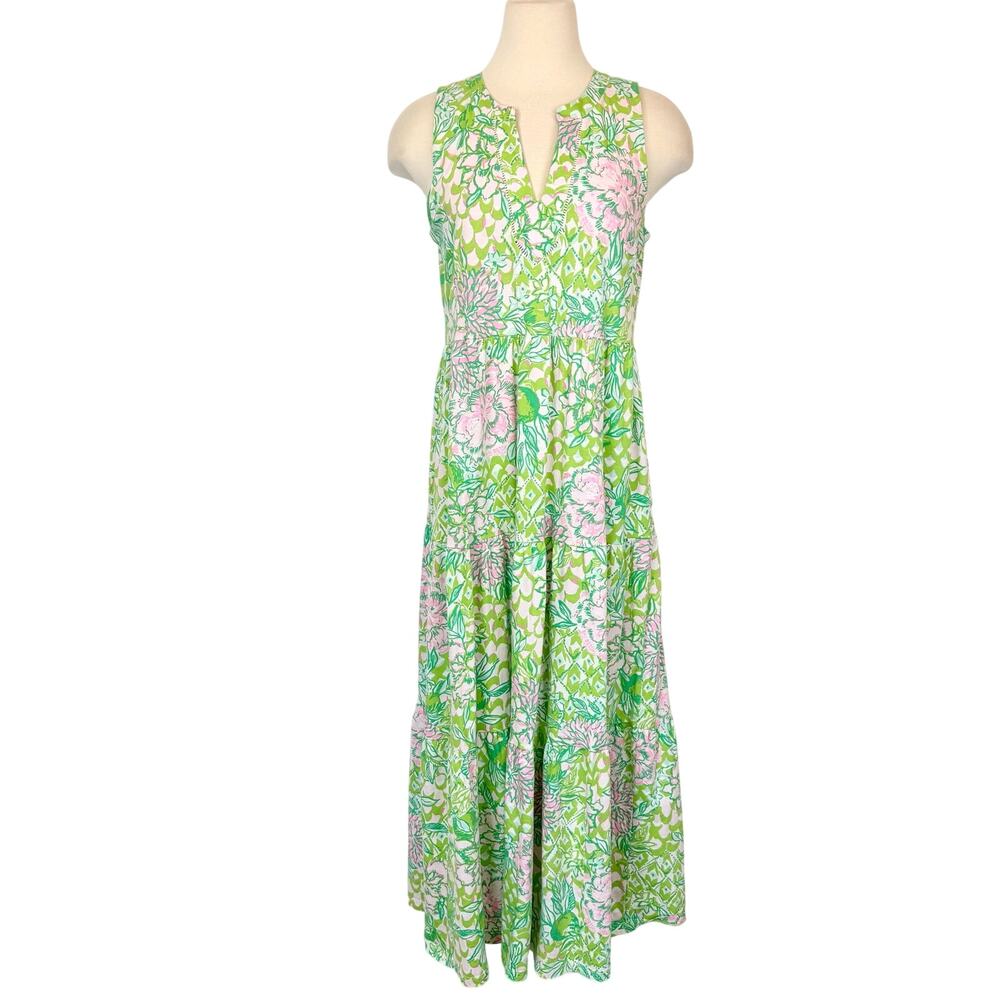 Lilly Pulitzer Sydnee Maxi Dress in Fauna Green Lime Feeling Good M Cotton